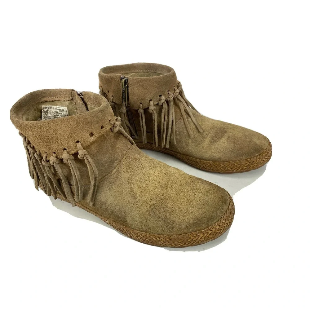 UGG Australia Ankle Boots  Size 6 Booties Shenendoah‎ Beige Fringes
